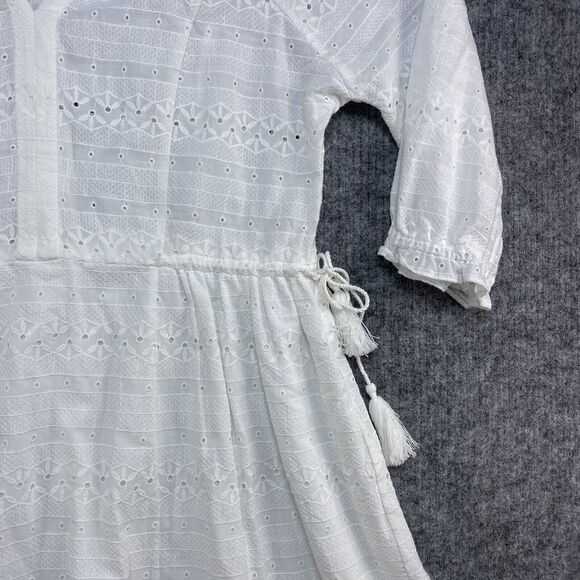 Calvin Klein Dress Women 14 White Eyelet Adjustable Waist Midi Cotton Tassels - Picture 5 of 14